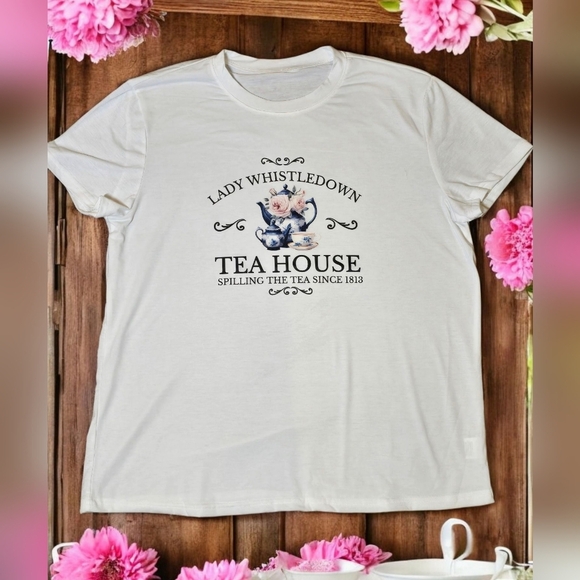 Lady Whistledown White Tea House Graphic T-Shirt/Bridgerton Size XXL - Picture 3 of 6